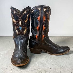 1960s Acme Bull Head Inlay — Women’s 6.5 M Vintage Cowboy Cowgirl Boots